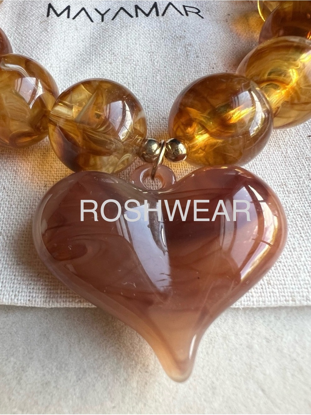 Mayamar Amber Resin Bead Heart Necklace NWOT - Picture 6 of 8